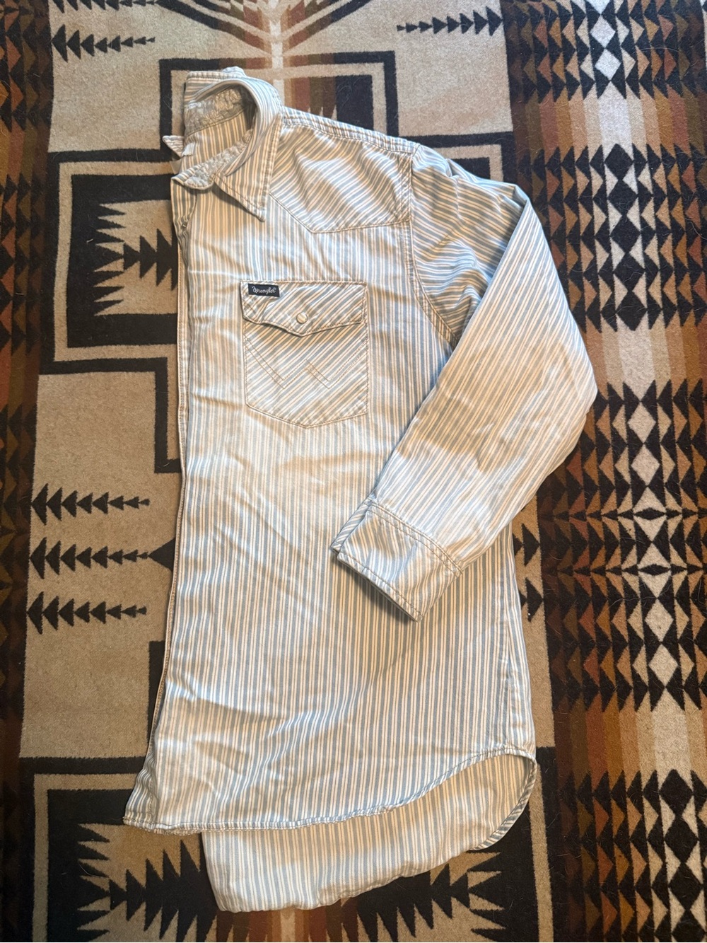 Wrangler Striped Button-Down Shirt in Light Blue and White